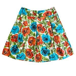 Talbots Floral Skirt Women's Size 12 Midi Cotton Colorful Summer Cottage 1138